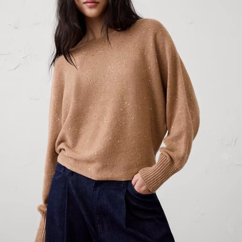Banana Republic Factory Sequin Boatneck Wool Blend Pullover Sweater